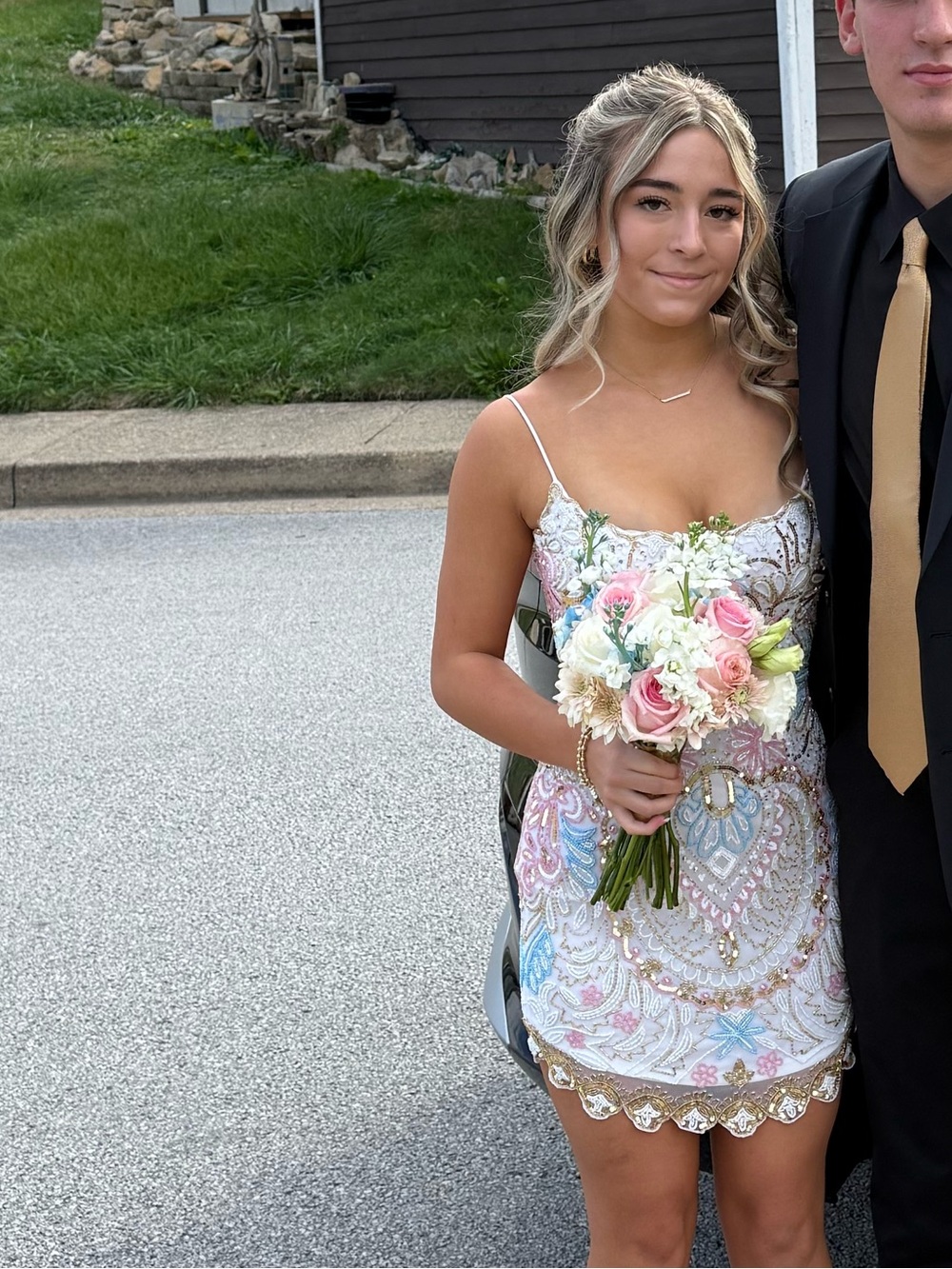 Rachel Allan Pastel Beaded Spaghetti-Strap Mini Dress in Pink, Blue, Gold